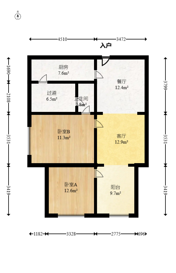 欧莱雅郡  2室1厅1卫    60.0万室内图1