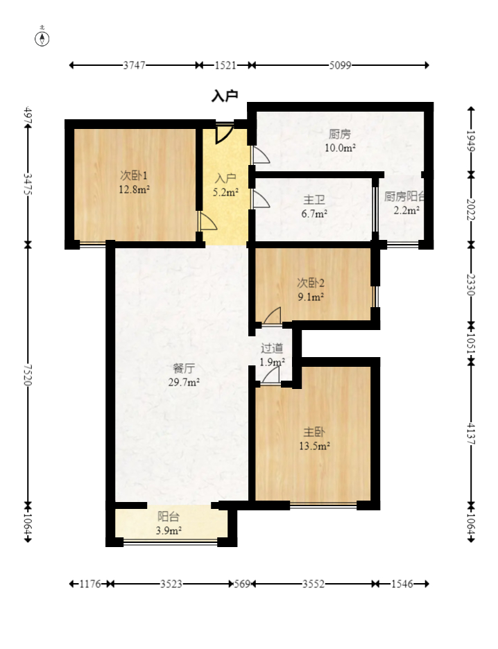 北辰三角洲E4区  3室2厅1卫    173.0万室内图1