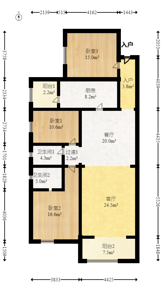 润和美郡（润和紫郡五期）  3室2厅2卫   124.00万室内图1