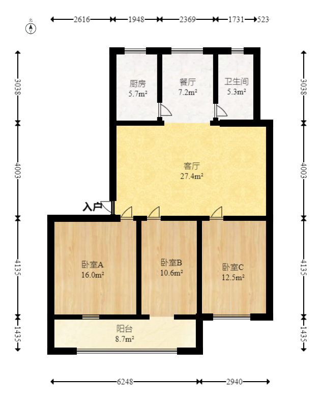 振湘小区  3室1厅1卫   83.80万室内图1