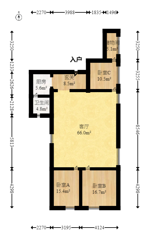 新时代广场  3室2厅1卫   112.00万室内图1