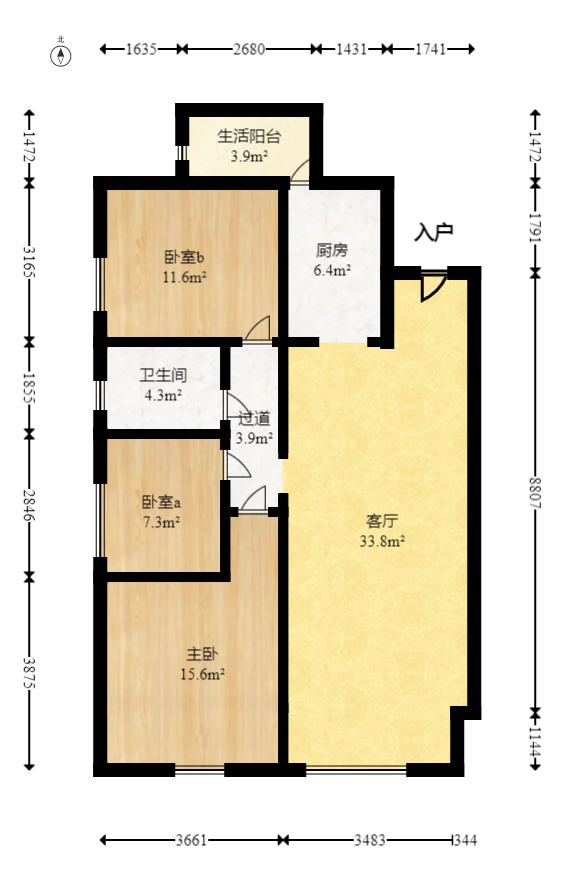 中粮自然天城  3室2厅1卫   78.00万室内图1