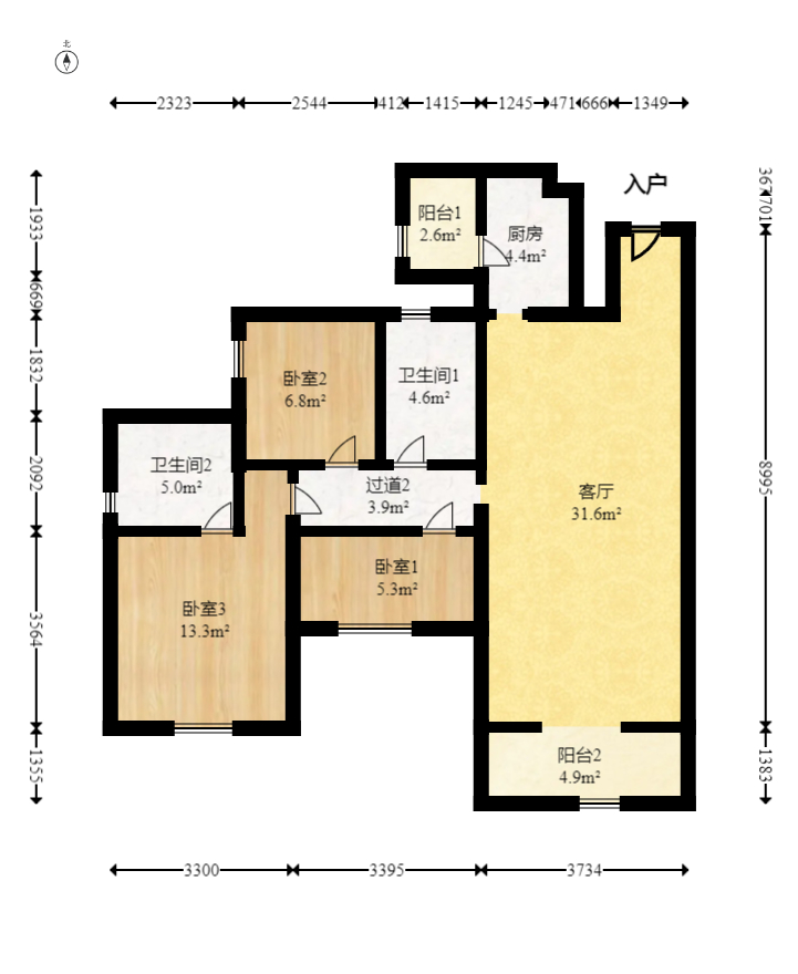 勤诚达境界城  3室2厅2卫   72.00万室内图1