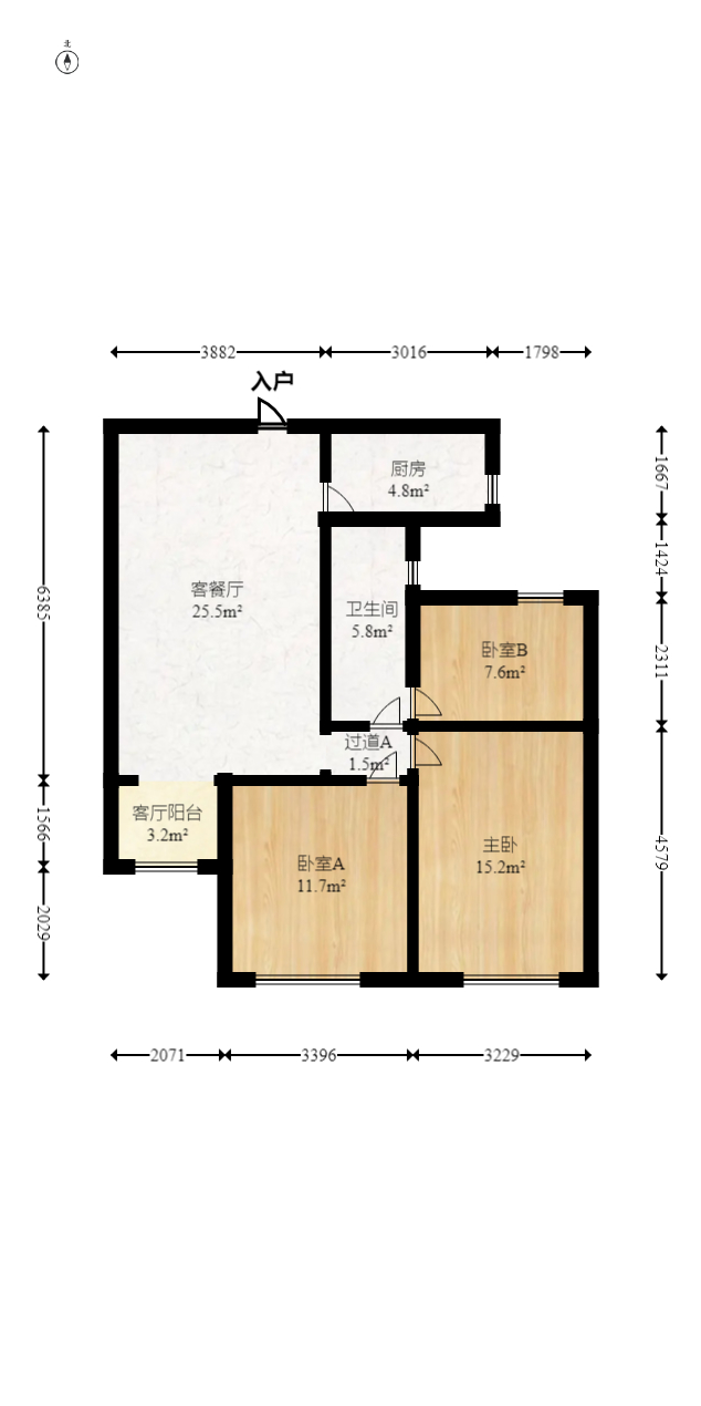 绿地中央广场  3室2厅2卫    95.0万室内图1