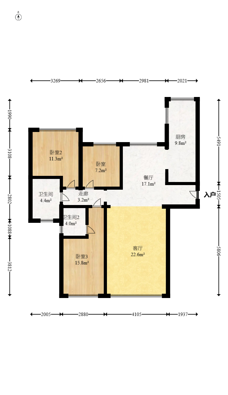 恒大江湾  3室2厅2卫    117.5万室内图1