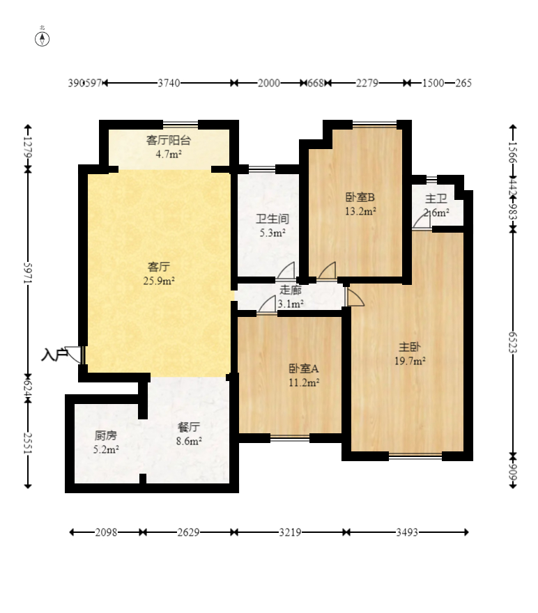 凯富南方鑫城  3室2厅2卫   82.00万室内图1