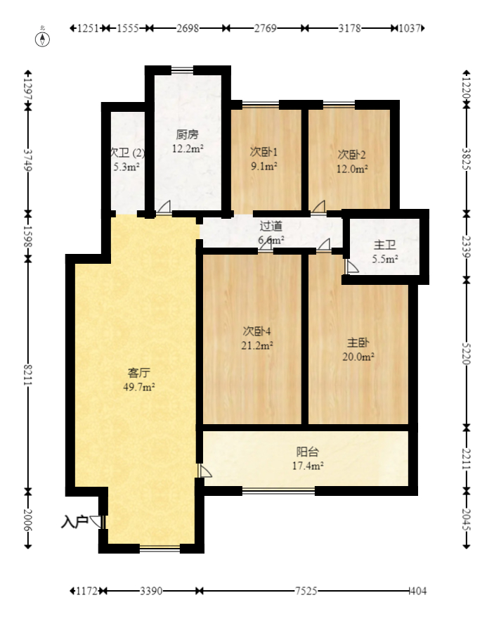 天剑路地税局宿舍  3室2厅2卫    108.0万室内图1