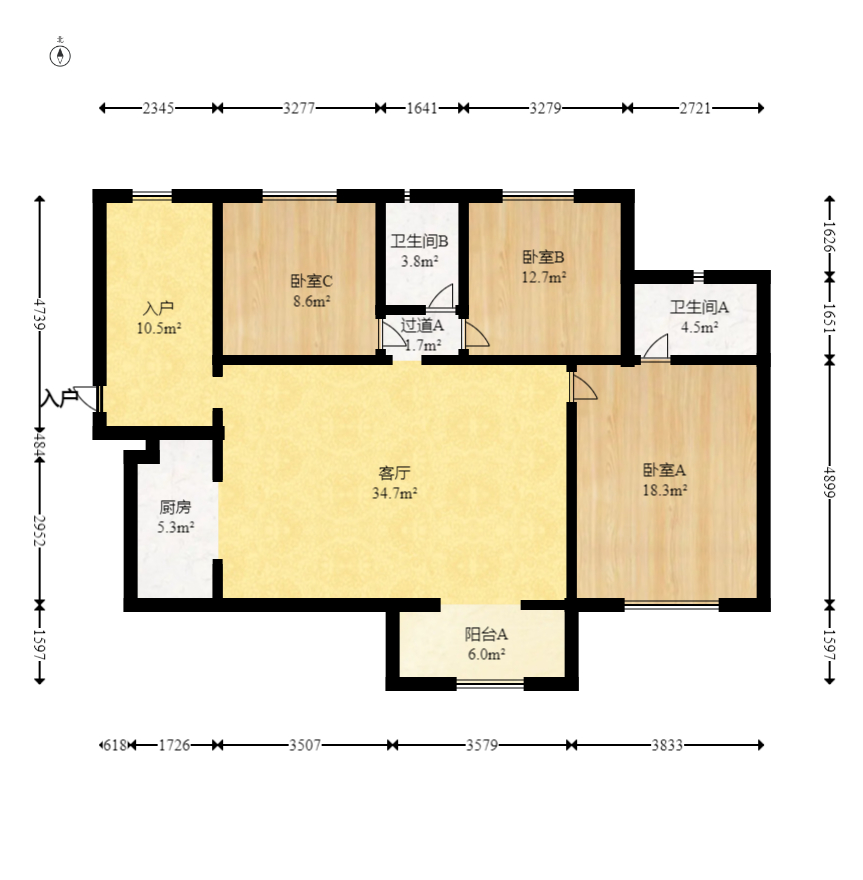 时代倾城五期  3室2厅2卫   119.80万室内图1