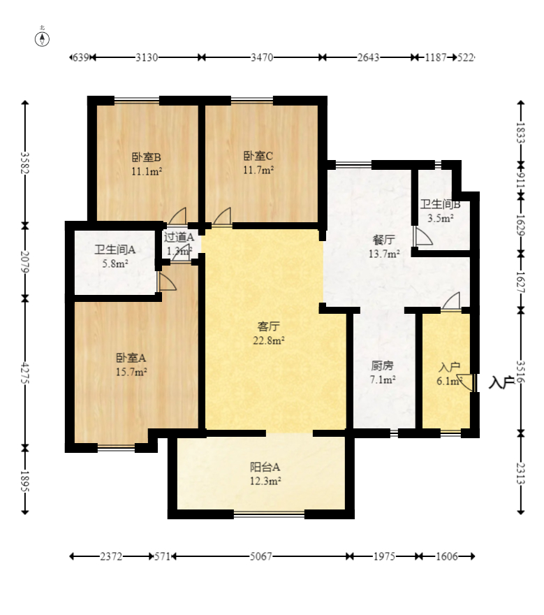 时代倾城一期  3室2厅2卫   120.00万室内图1