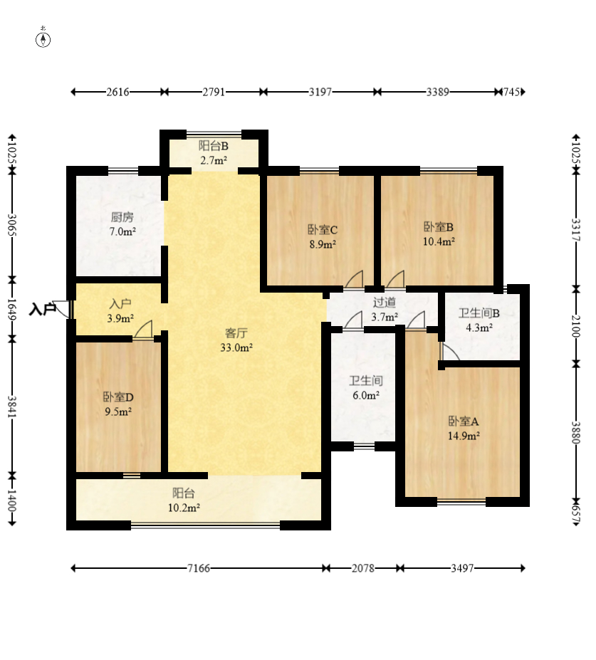 中建梅溪湖中心  4室2厅2卫   195.00万室内图1