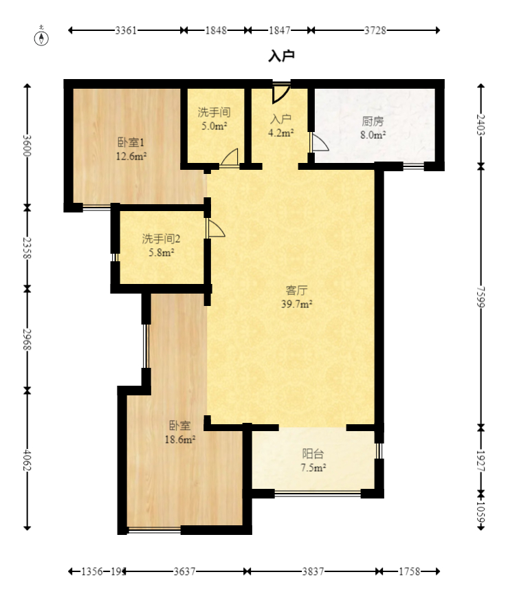 建发中央公园（建发美地）  3室2厅2卫   145.00万室内图1