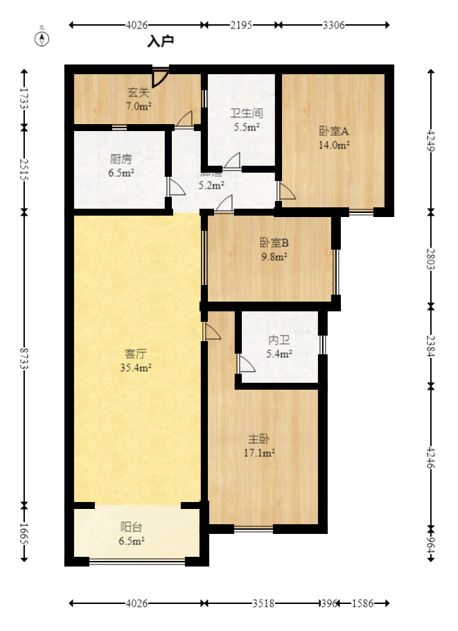 半山壹号  3室2厅2卫   119.80万室内图1