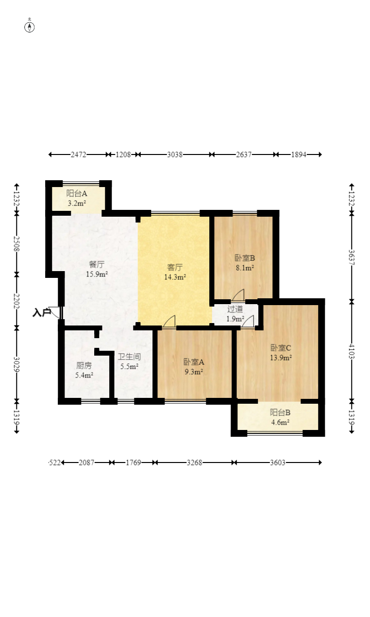 丰园城（鄱阳小区二期）  3室2厅1卫   92.80万室内图1