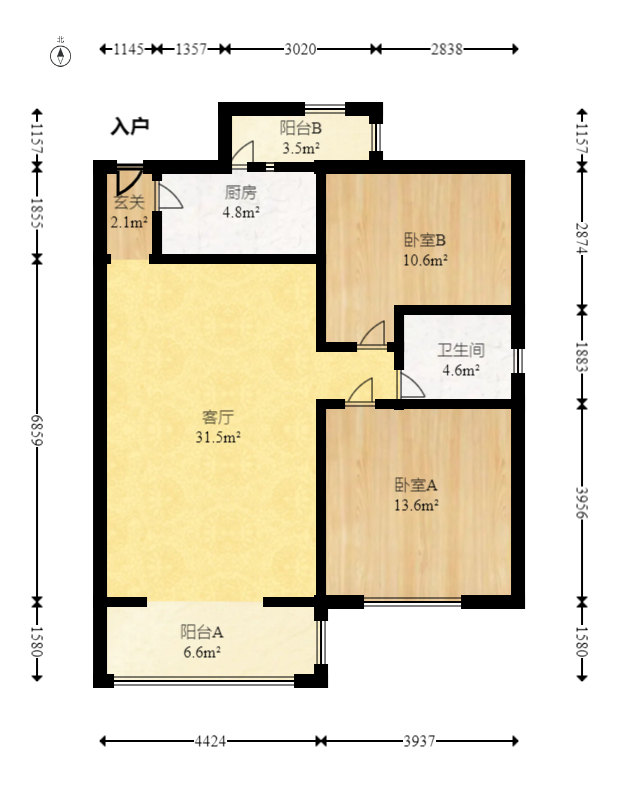 圣爵菲斯  2室2厅1卫   77.00万室内图1