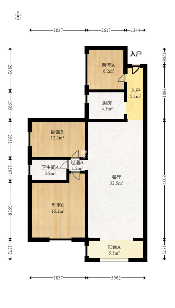 山与墅  3室2厅1卫    86.8万