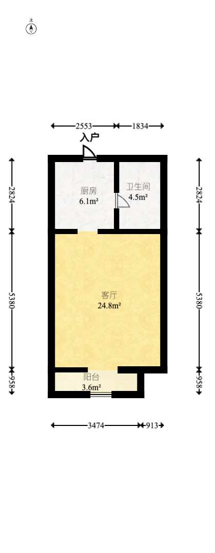 洋湖时代  1室1厅1卫   48.00万室内图1
