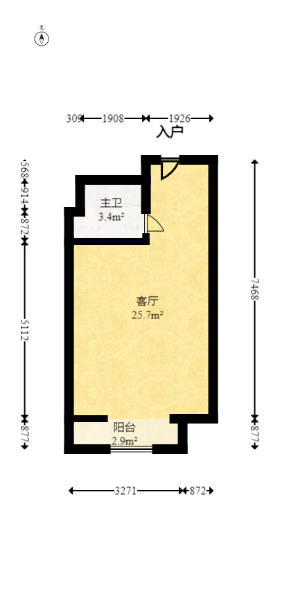新长海漓湘悦  1室1厅1卫   33.00万室内图1