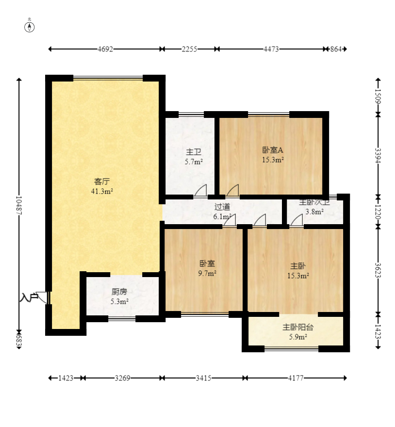 时代星城  3室2厅2卫   73.80万室内图1