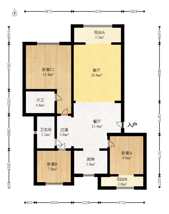 世茂璀璨天城 3室2厅2卫 138.8万 世茂璀璨天城 3室2厅2卫 138.8万户型图