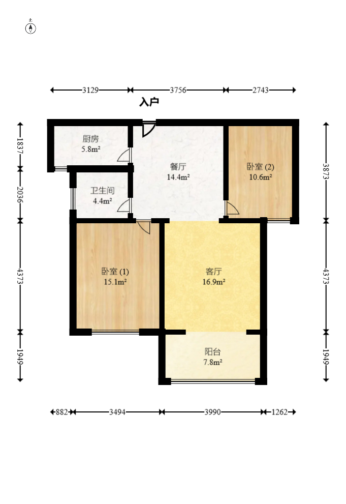 盛景谷山里  2室2厅1卫   96.00万室内图1