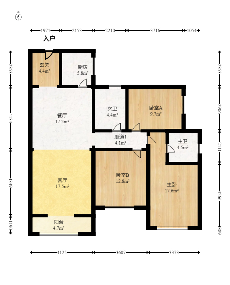 中海国际三期  3室2厅2卫   104.00万室内图1
