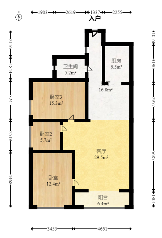 三景华御  3室2厅1卫   65.80万室内图1