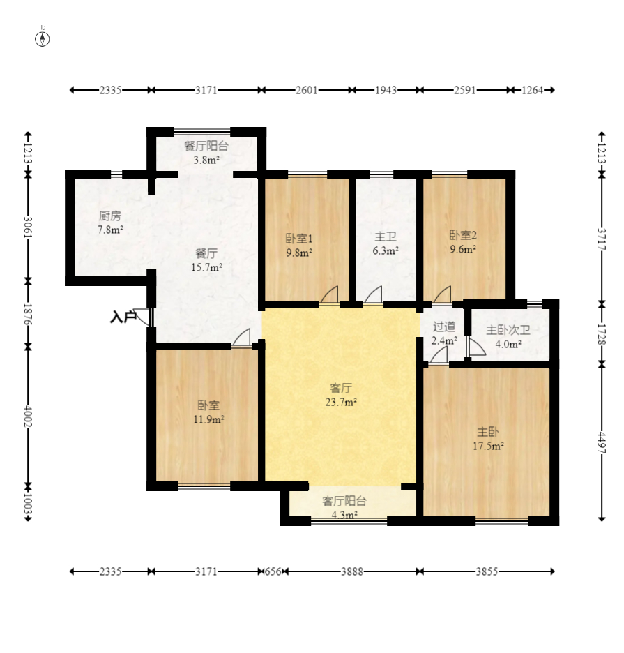 荣盛花语城  4室2厅2卫    100.8万室内图1