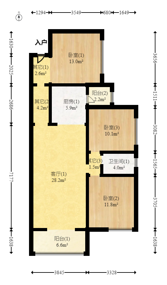 润和长郡（润和紫郡二三期）  3室2厅1卫   85.00万室内图1