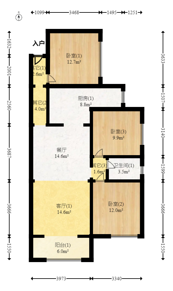 润和长郡（润和紫郡二三期）  3室2厅1卫   95.00万室内图1