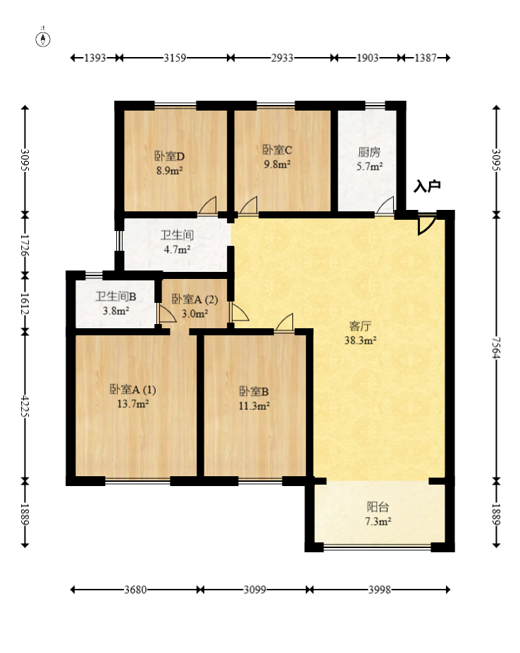梅溪正荣府  4室2厅2卫    175.0万室内图1