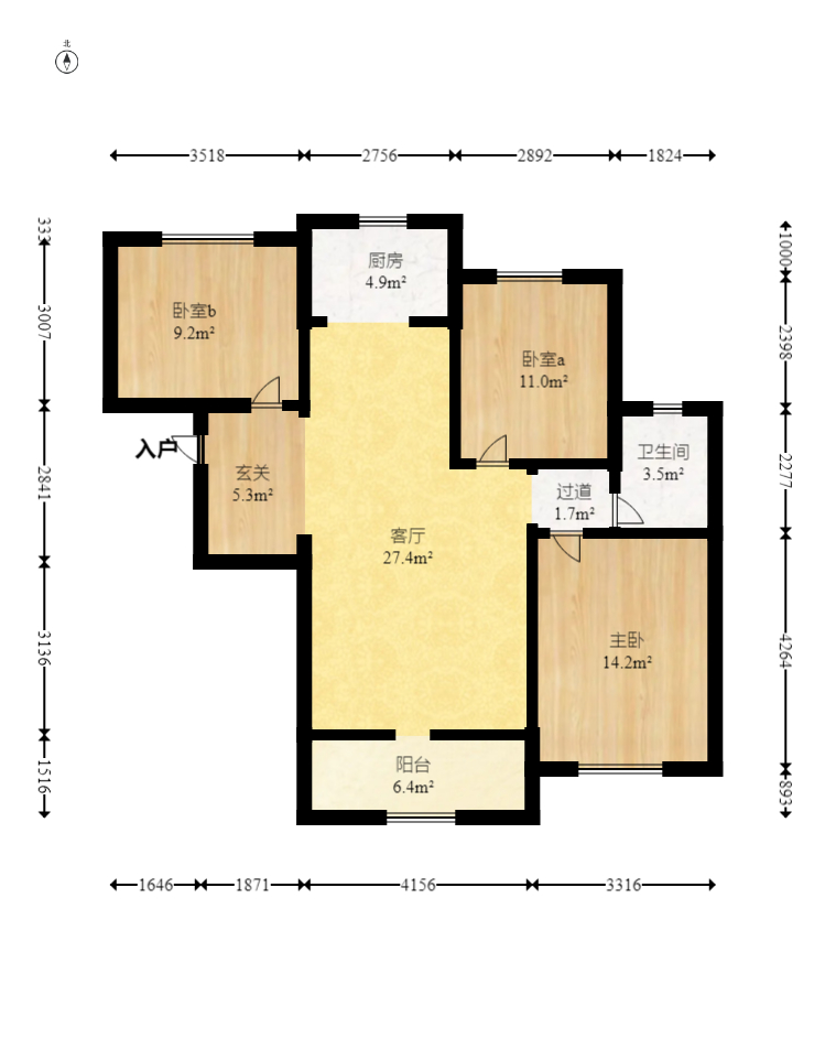 澳海澜庭 3室2厅1卫 65.0万 澳海澜庭 3室2厅1卫 65.0万户型图