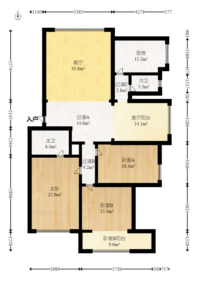 财富时代(高桥中江置业财富) 3室2厅2卫 75.0万 财富时代(高桥中江置业财富) 3室2厅2卫 75.0万户型图