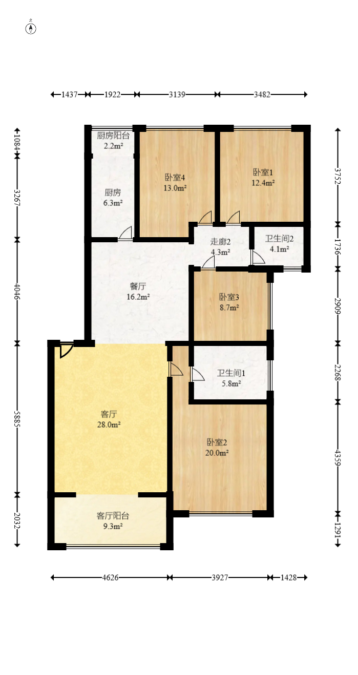 柠檬丽都  4室2厅2卫   122.00万室内图1