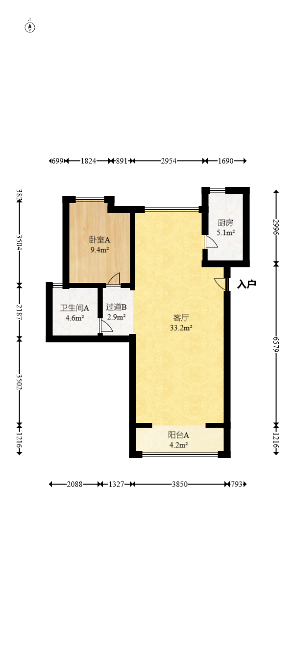 五矿万境水岸三期  2室2厅1卫   121.80万室内图1