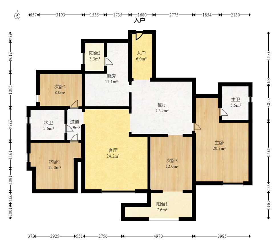 华菱蓝调国际(华菱.香墅美地) 3室2厅1卫 96.0万 华菱蓝调国际(华菱.香墅美地) 3室2厅1卫 96.0万户型图