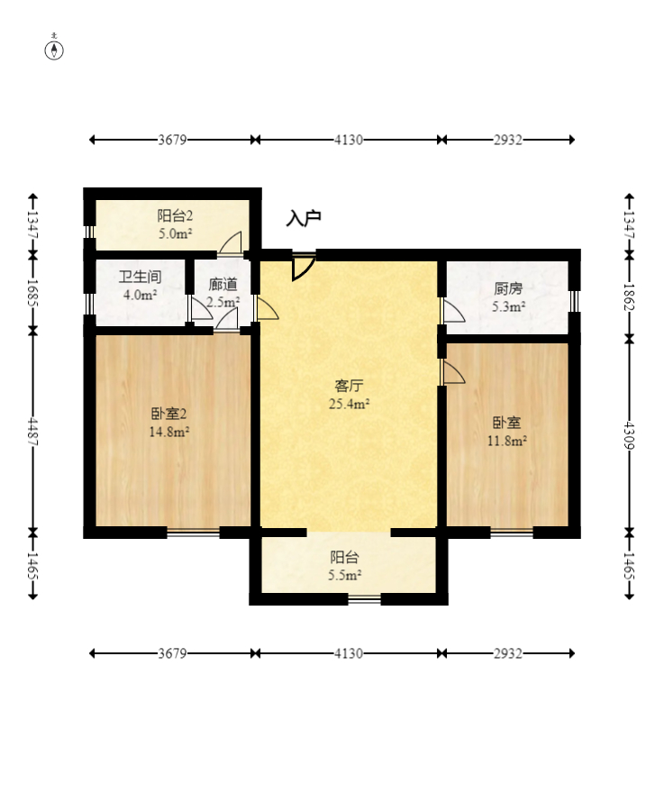山水新城  2室2厅1卫   52.00万室内图1