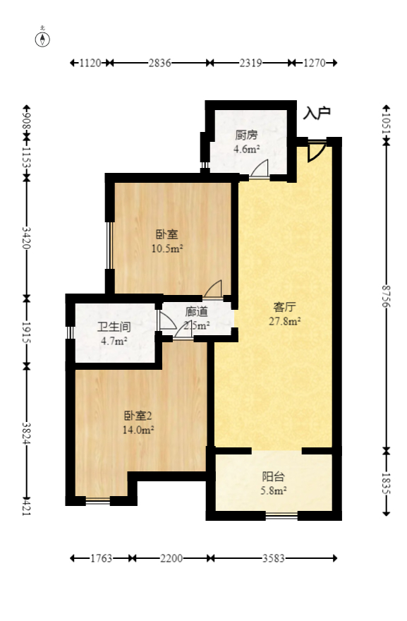 永祺西京  2室2厅1卫   108.00万室内图1