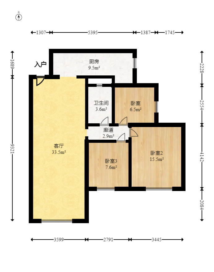 天麓尚层  3室1厅1卫   90.00万室内图1