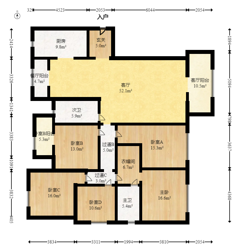 长房东旭国际  5室2厅2卫   219.00万室内图1