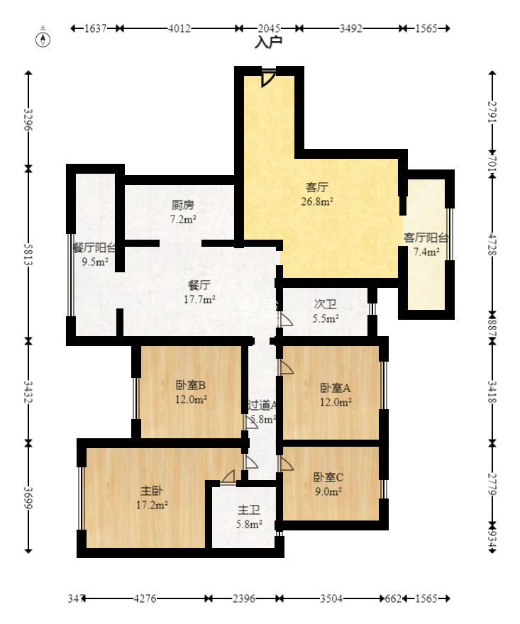 长房东旭国际  4室2厅2卫    170.0万