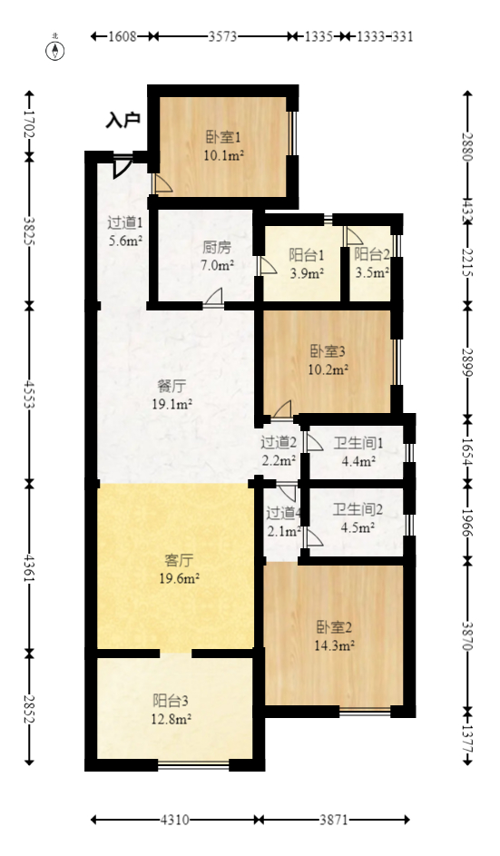 润和美郡（润和紫郡五期）  3室2厅2卫   111.90万室内图1