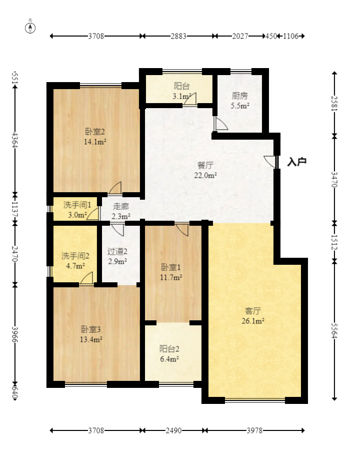 山水庭院  3室2厅2卫   107.00万室内图1
