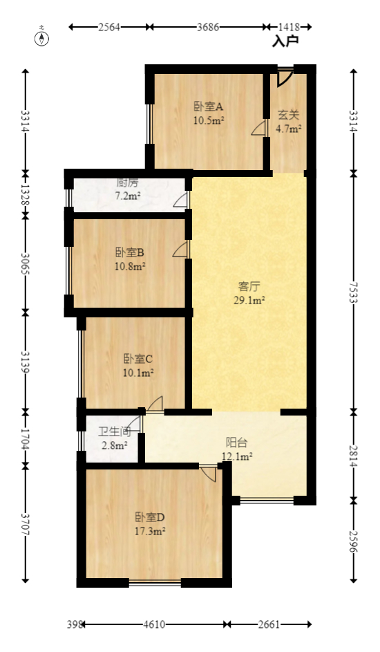 悦湖山  4室2厅1卫    82.0万 悦湖山  4室2厅1卫    82.0万户型图