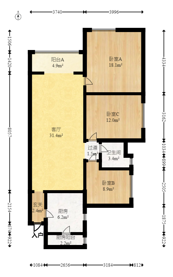 万科金域华府三四期  3室2厅1卫   122.00万室内图1