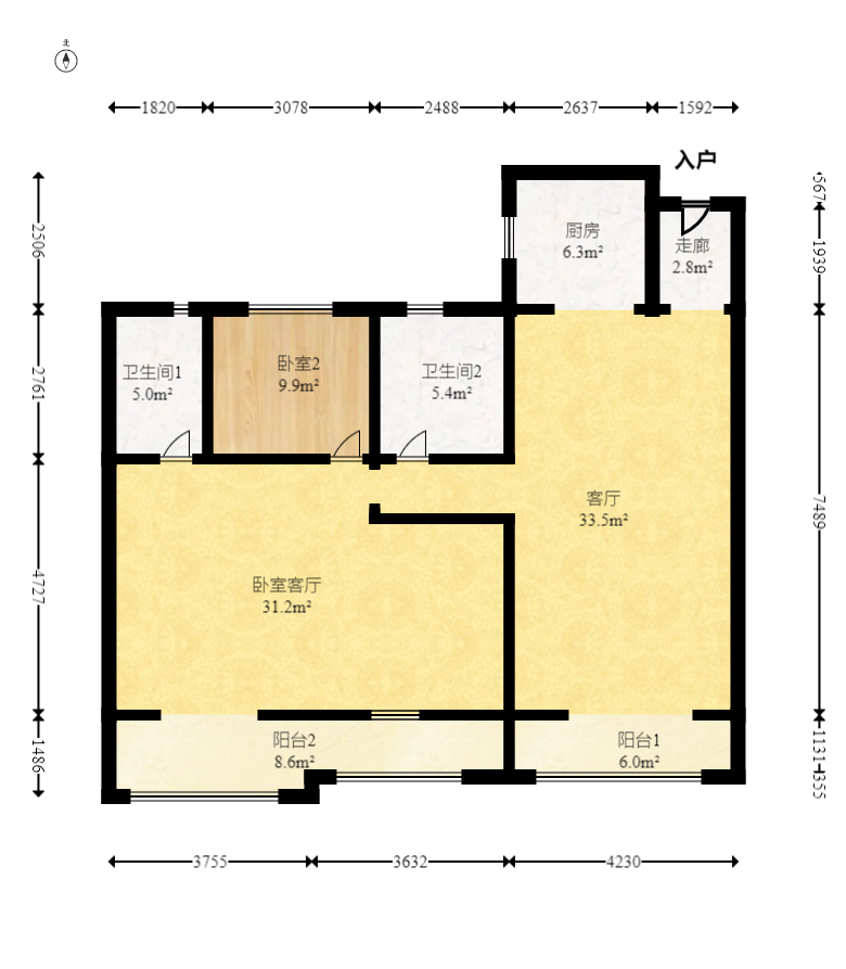 轻盐阳光CEO(轻盐雅苑)(轻奢时代)  3室2厅2卫   108.00万室内图1