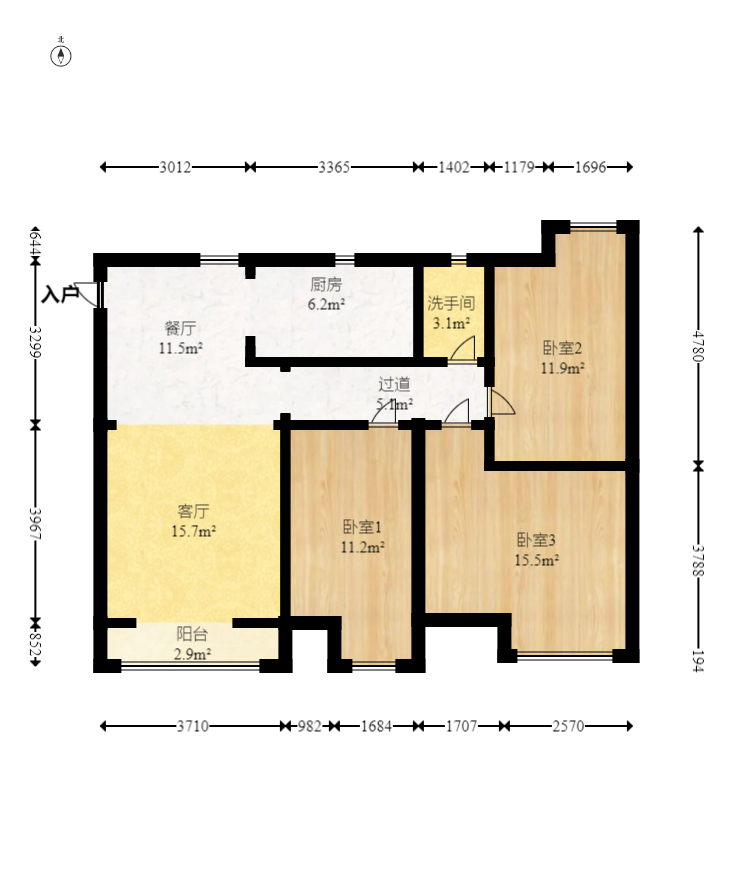 万博汇  3室2厅1卫   150.00万室内图1
