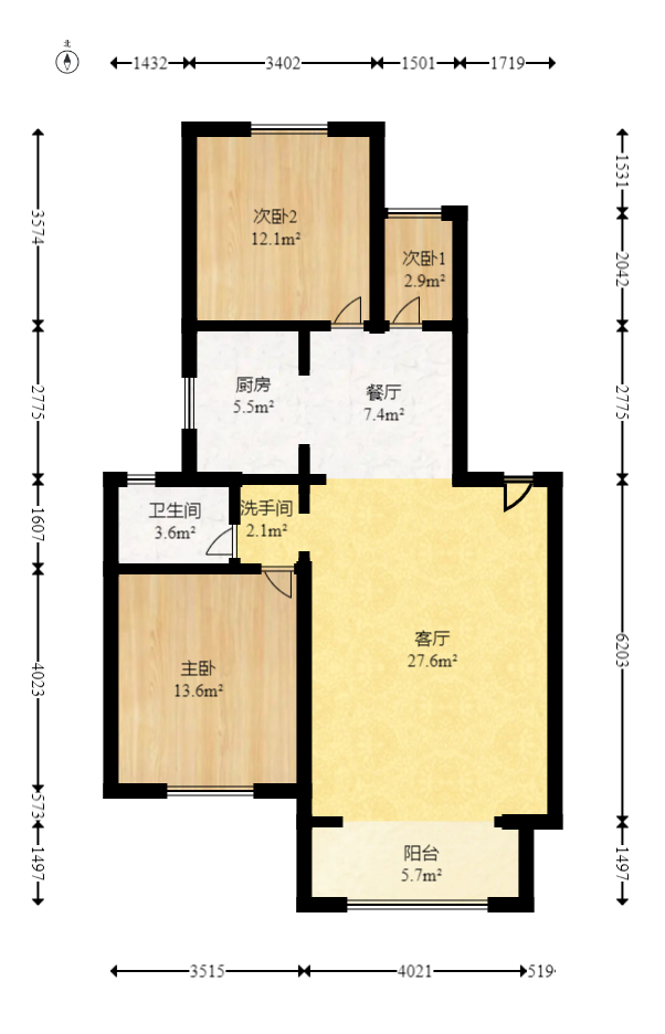 鹏基诺亚山林  2室2厅1卫   68.80万室内图1