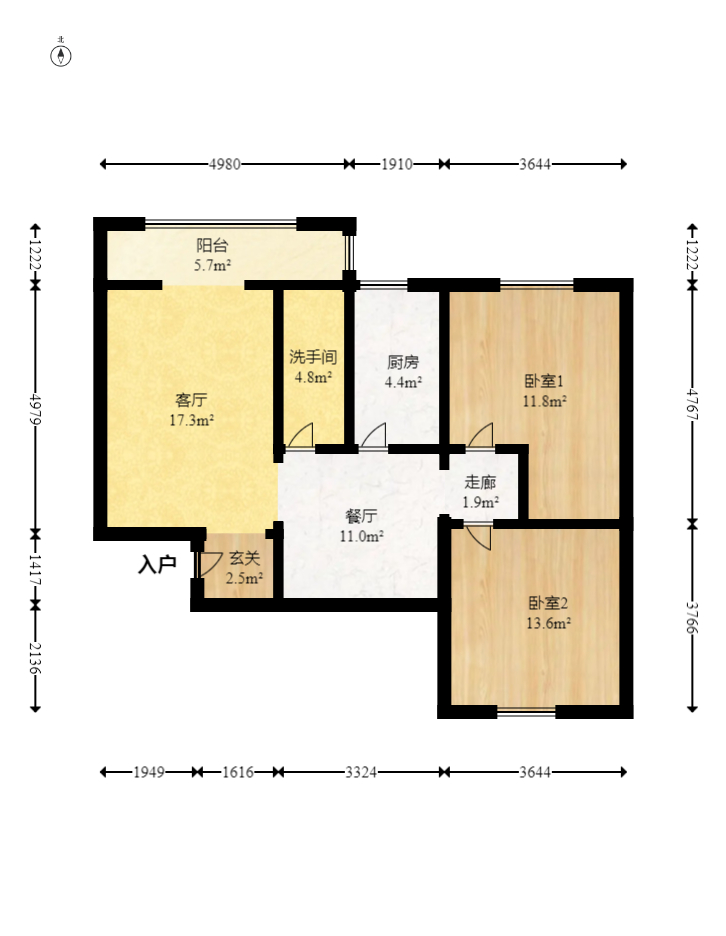 凯姆国际 2室2厅1卫 59.0万 凯姆国际 2室2厅1卫 59.0万户型图