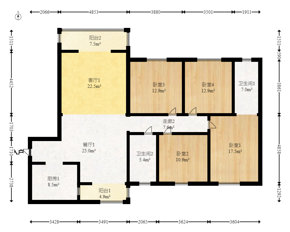 钱隆学府一、二期 4室2厅2卫 156.0万 钱隆学府一、二期 4室2厅2卫 156.0万户型图