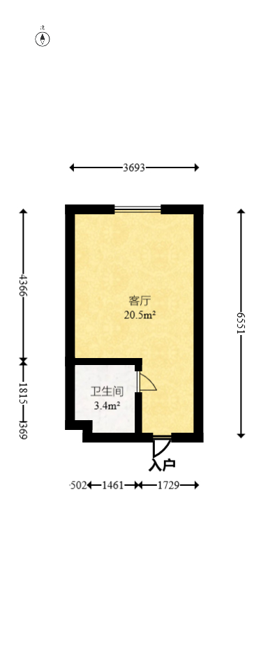 克拉美丽山庄（晟领国际）  1室1厅1卫   22.50万室内图1